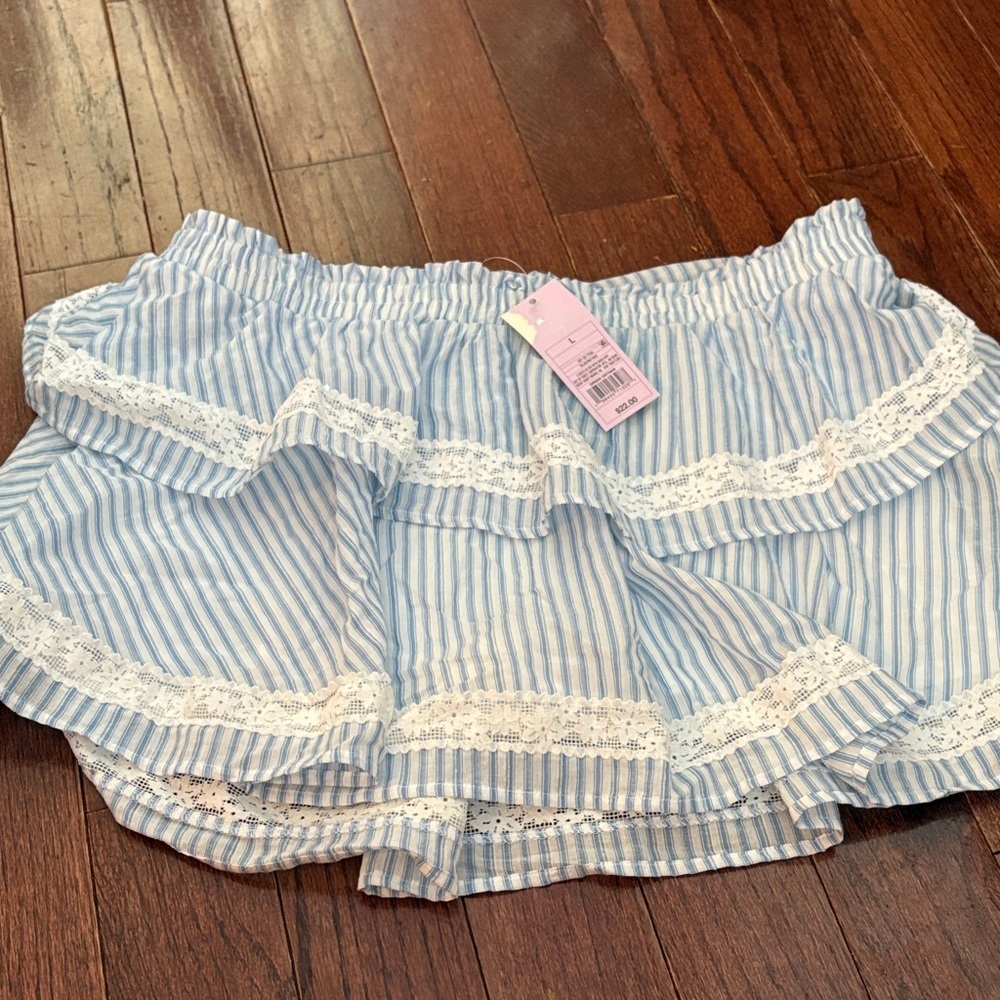 Blue and White Striped Ruffle Skort